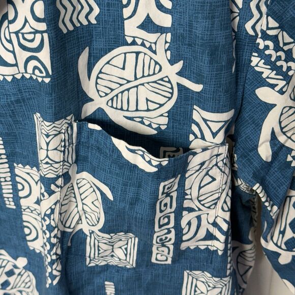 Pacific Legend Hawaiian Shirt Turtle Aztec Tribal Made In Hawaii Blue Men XL EUC - Picture 3 of 11